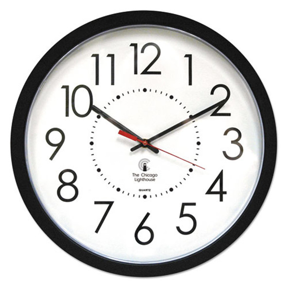 Electric Contemporary Clock, 14.5" Overall Diameter, Black Case, AC Powered