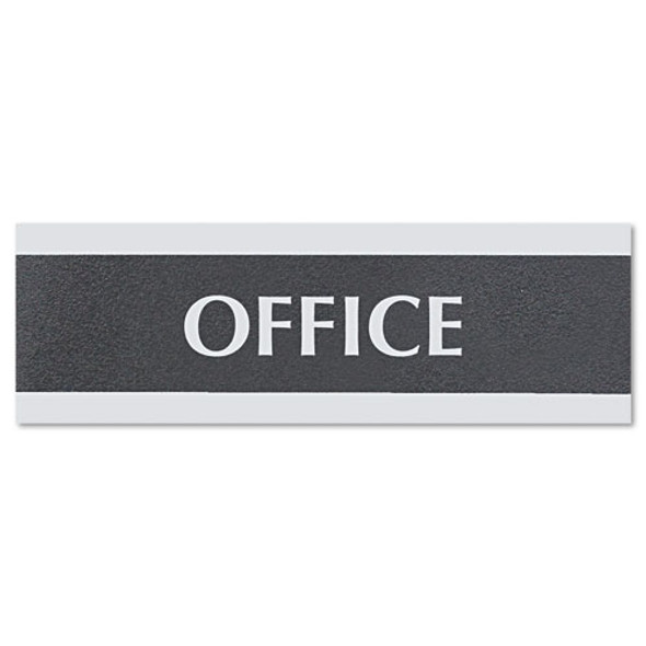 Century Series Office Sign, OFFICE, 9 x 3, Black/Silver