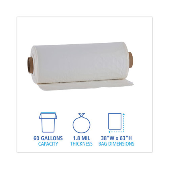 Industrial Drum Liners Rolls, 60 gal, 1.8 mil, 38" x 63", Clear, 75/Carton