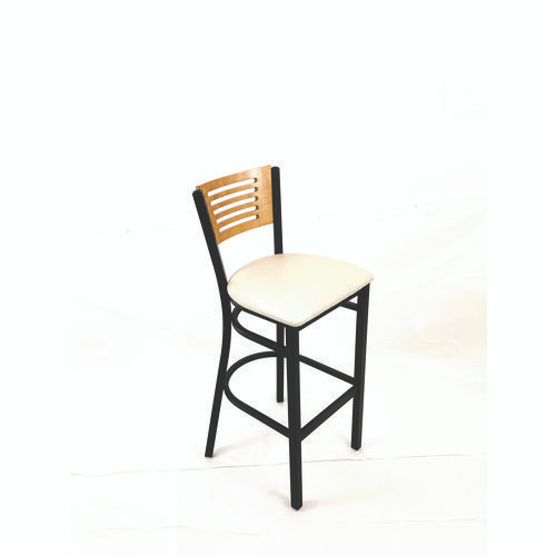Jones River Series Barstool, Supports Up to 300 lb, 28.5" Seat Height, Cream Seat, Natural Back, Black Base