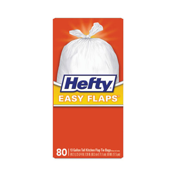 Easy Flaps Trash Bags, Tie-Flap, 13 gal, 23.75" x 28", White, 80/Box