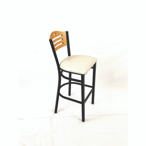Eagle Series Barstool, Supports Up to 300 lb, 28.5" Seat Height, Cream Seat, Natural Back, Black Base