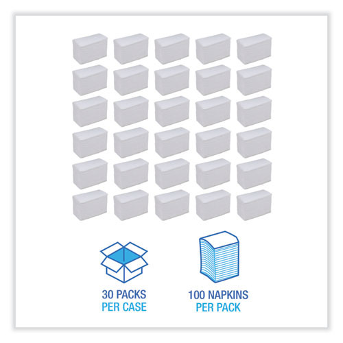 Dinner Napkin, 2-Ply, 17 x 15, White, 100/Pack, 30 Packs/Carton