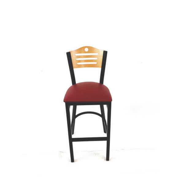 Eagle Series Barstool, Supports Up to 300 lb, 28.5" Seat Height, Burgundy Seat, Natural Back, Black Base Eagle Series Barstool, Supports Up to 300 lb, 28.5" Seat Height, Burgundy Seat, Natural Back, Black Base