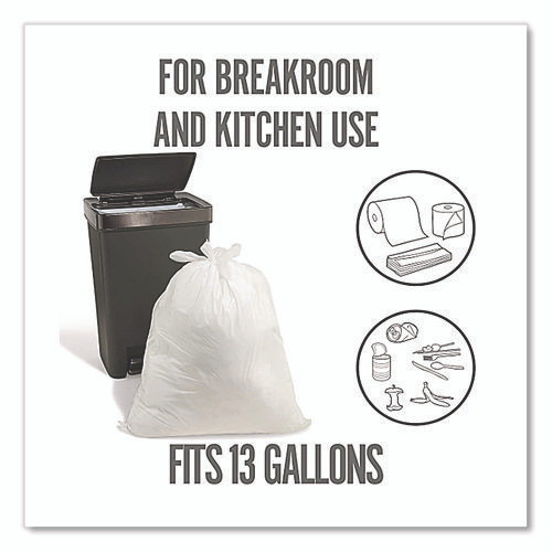 Tab-Tie Tall Kitchen Trash Bags, Tie-Flap, 13 gal, 28" x 24", White, 80/Box