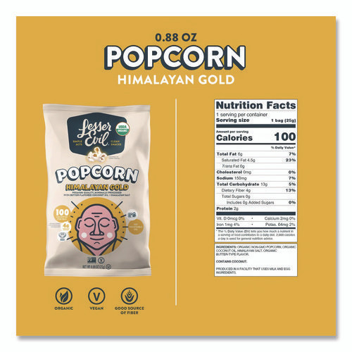 Snack Organic Himalayan Gold Popcorn, 0.88 oz Bag, 18/Carton