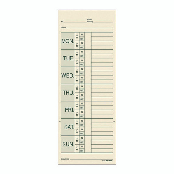 Time Cards for Pyramid 1000 Time Clock, Two Sides, 3.38" x 9", 200/Pack