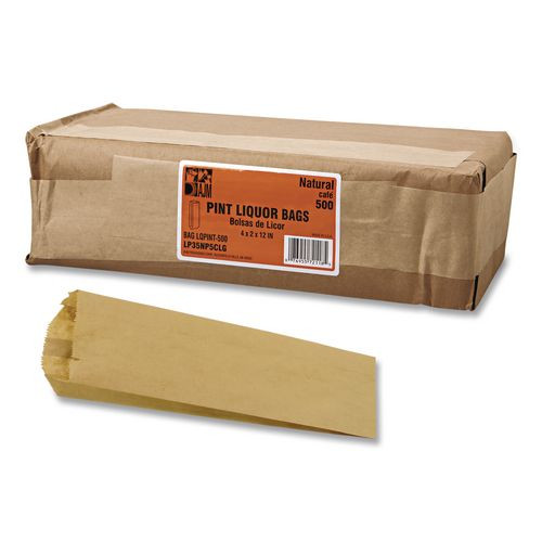 Grocery Pint-Sized Paper Bags for Liquor Takeout, Pint Size, 3.75" x 2.25" x 11.25", Natural, 500/Bundle
