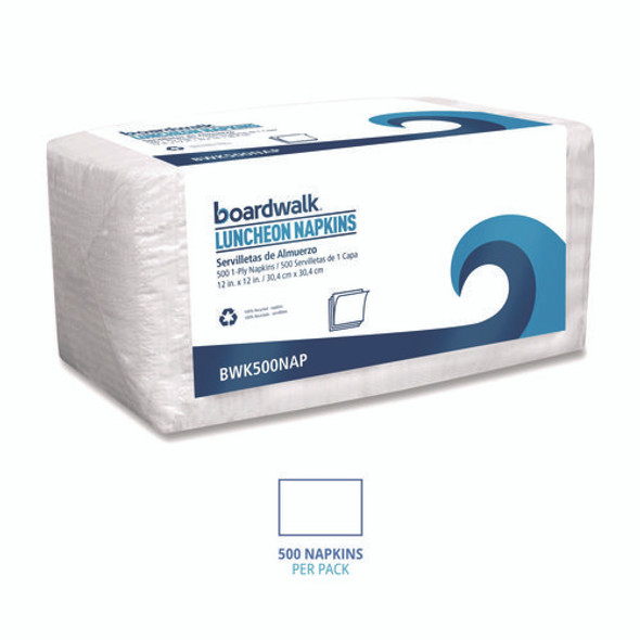 1/4-Fold Lunch Napkins, 1-Ply, 12" x 12", White, 500/Pack