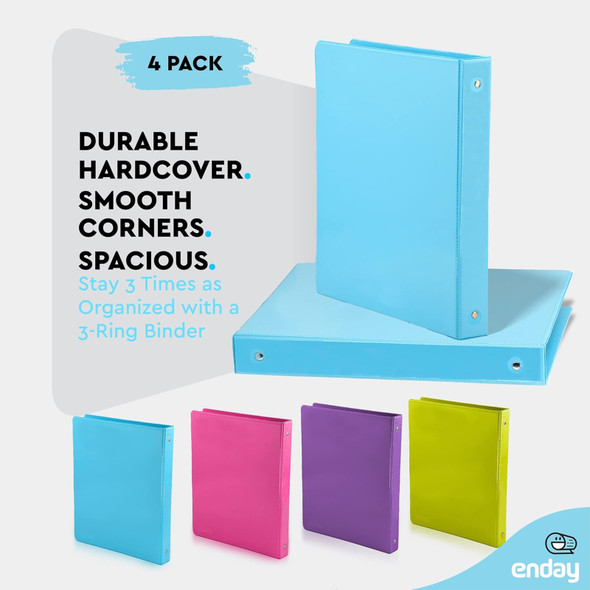 3-Ring View Binder, Slant D-Ring, Assorted Colors, 2 Inch, Pack of 4