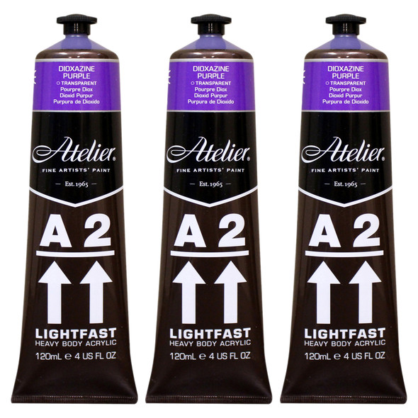 A2 Heavy Body Lightfast Artist Acrylic, 4 oz., Dioxazine Purple Hue, Pack of 3