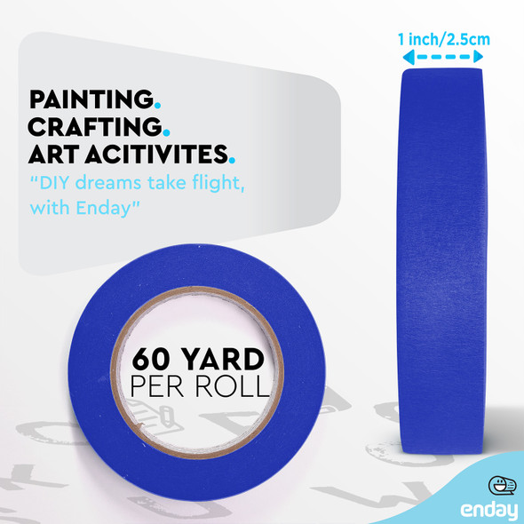 Masking Tape, 1" x 60 Yards, Blue, Pack of 6