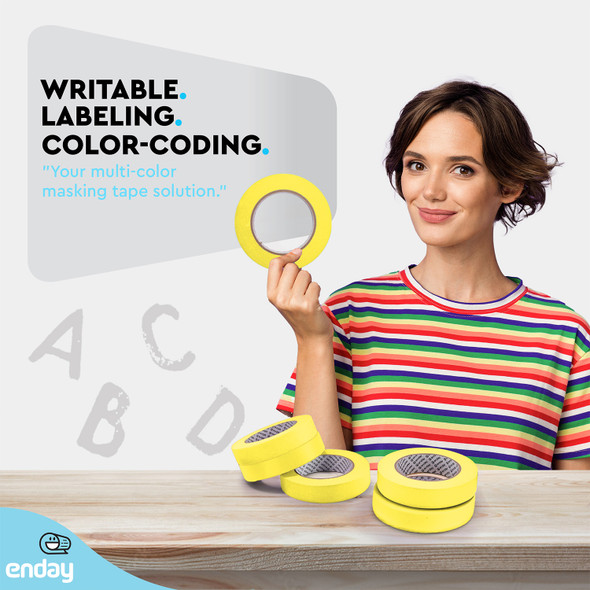 Masking Tape, 1" x 60 Yards, Yellow, Pack of 6