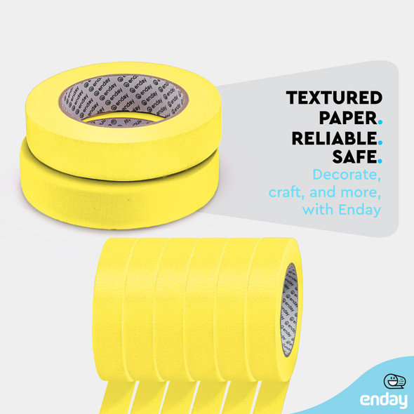 Masking Tape, 1" x 60 Yards, Yellow, Pack of 6