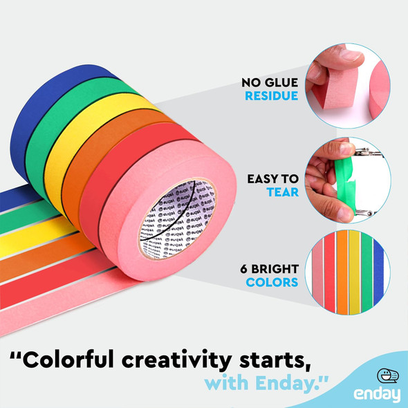 Colored Masking Tape, 1" x 60 Yards, Assorted Colors, 11-Pack