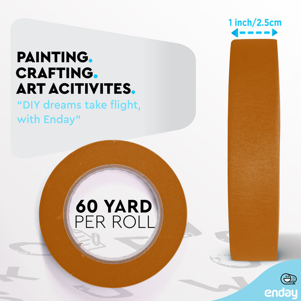 Masking Tape, 1" x 60 Yards, Brown, Pack of 6