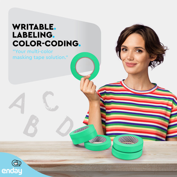 Masking Tape, 1" x 60 Yards, Green, Pack of 6