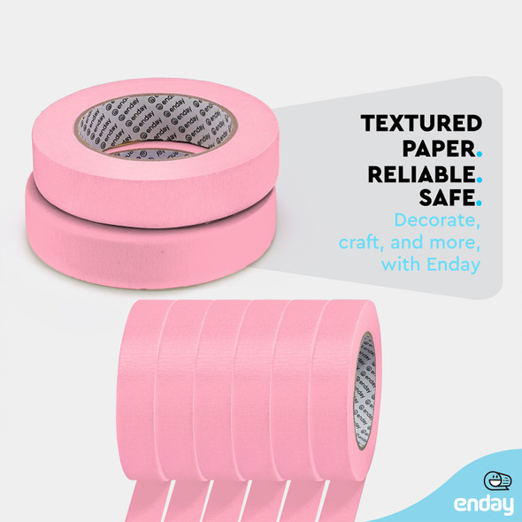 Masking Tape, 1" x 60 Yards, Pink, Pack of 6