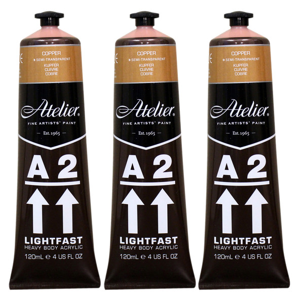 A2 Heavy Body Lightfast Artist Acrylic, 4 oz., Copper, Pack of 3