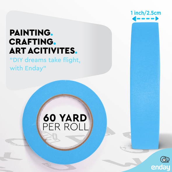 Masking Tape, 1" x 60 Yards, Light Blue, Pack of 6