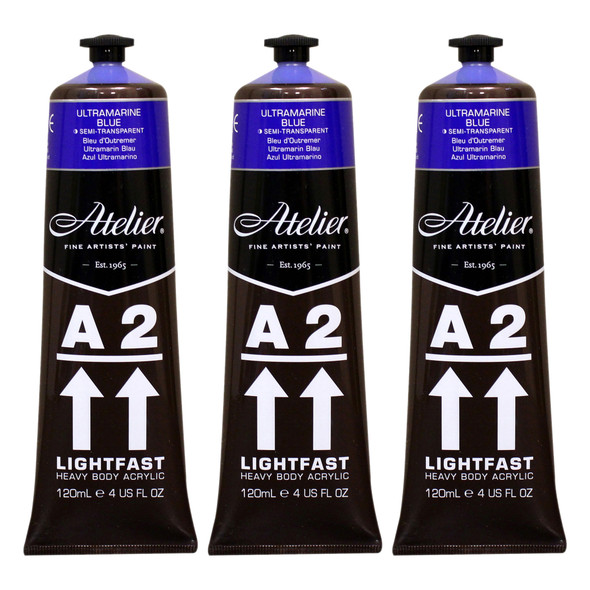 A2 Heavy Body Lightfast Artist Acrylic, 4 oz., Ultramarine Blue, Pack of 3