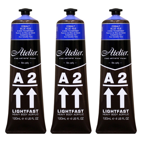 A2 Heavy Body Lightfast Artist Acrylic, 4 oz., Cobalt Blue Hue, Pack of 3