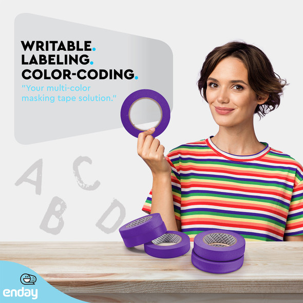 Masking Tape, 1" x 60 Yards, Purple, Pack of 6 Masking Tape, 1" x 60 Yards, Purple, Pack of 6