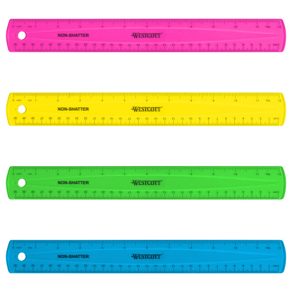 12" Shatterproof Ruler with Anti-Microbial, Assorted Translucent Colors (No Color Choice)