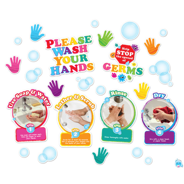Healthy Bubbles Smart Poly Mini Bulletin Board Set Washing Your Hands Set, 36 Pieces