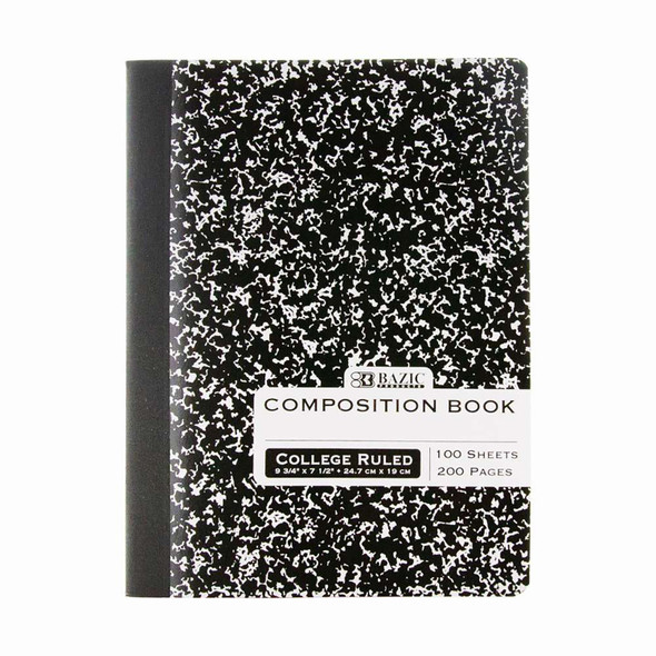 Composition Book, College Ruled, Black Marble, 100 Sheets