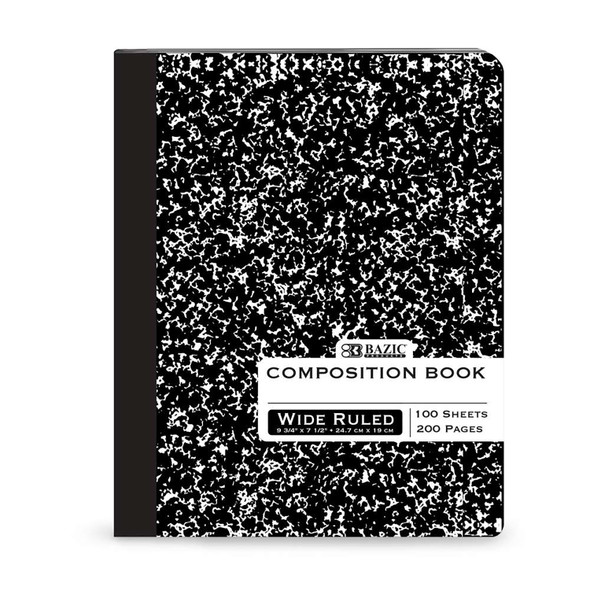 Composition Book, Wide Ruled, Black Marble, 100 Sheets