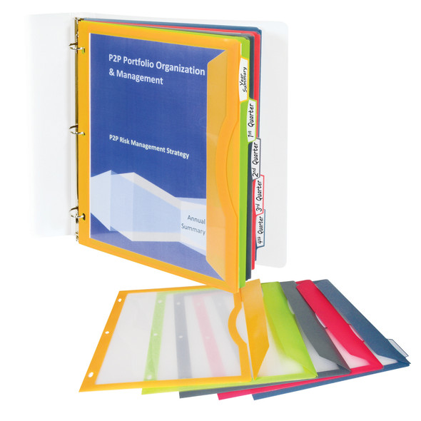 Super Heavyweight Poly Binder Pockets with Write-On Index Tabs, Assorted Colors, 8-1/2 x 11, 5 Per Set, 6 Sets
