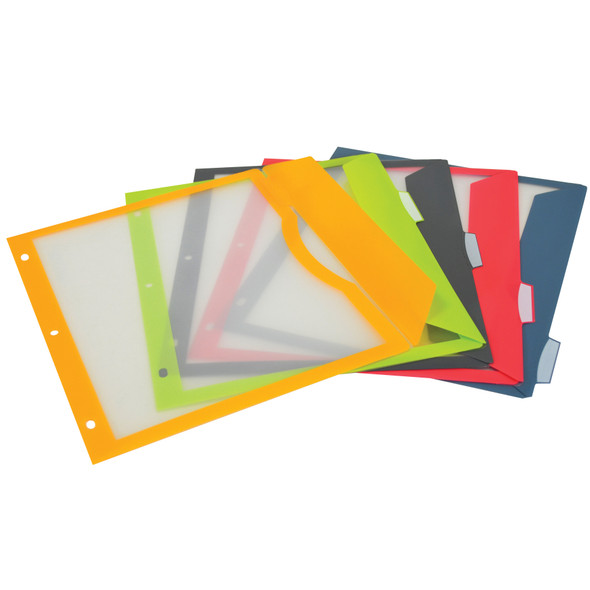 Super Heavyweight Poly Binder Pockets with Write-On Index Tabs, Assorted Colors, 8-1/2 x 11, 5 Per Set, 6 Sets