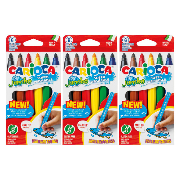 Jumbo Maxi Tip Washable Felt Tip Pens, 6 Per Pack, 3 Packs