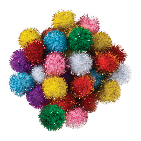 Glitter Pom Pons, Assorted Colors, 33 mm, 40 Pieces Glitter Pom Pons, Assorted Colors, 33 mm, 40 Pieces