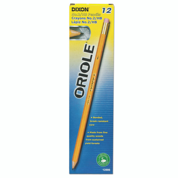 Oriole Wood-Cased Pencils, #2 HB Soft, Pre-Sharpened, Yellow, 12 Count