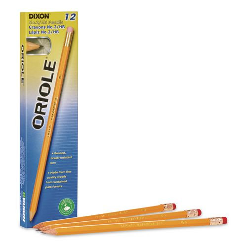 Oriole Wood-Cased Pencils, #2 HB Soft, Pre-Sharpened, Yellow, 12 Count