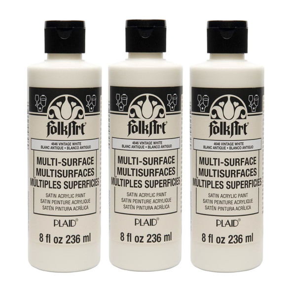 Acrylic Paint Multi-Surface Satin, 8oz., Vintage White, Pack of 3