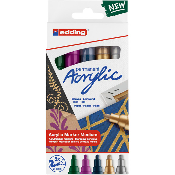 5100 Series Acrylic Paint Marker, Medium Tip, Festive Colors, Set of 5