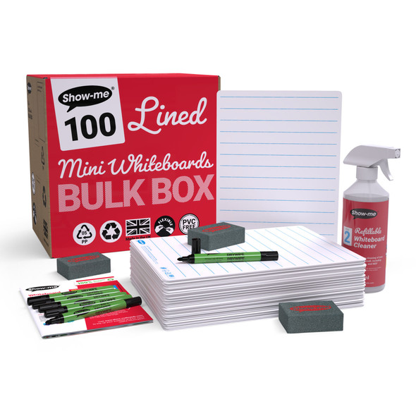 Bulk Box of 100 x Lined/Plain 8" x 12" Lapboards, with Pens, Erasers, Cleaner