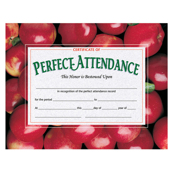 Certificate of Perfect Attendance, 8.5" x 11", Pack of 30