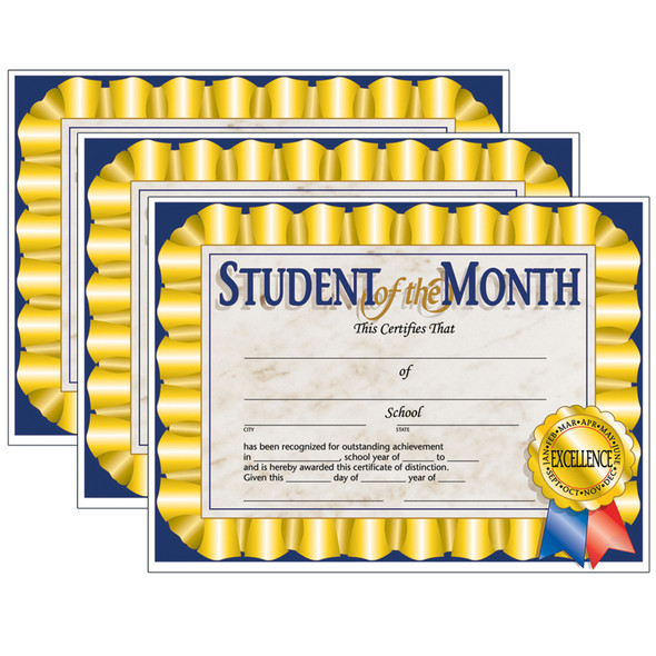 Student of the Month Certificate, 8.5" x 11", 30 Per Pack, 3 Packs - H-VA528-3