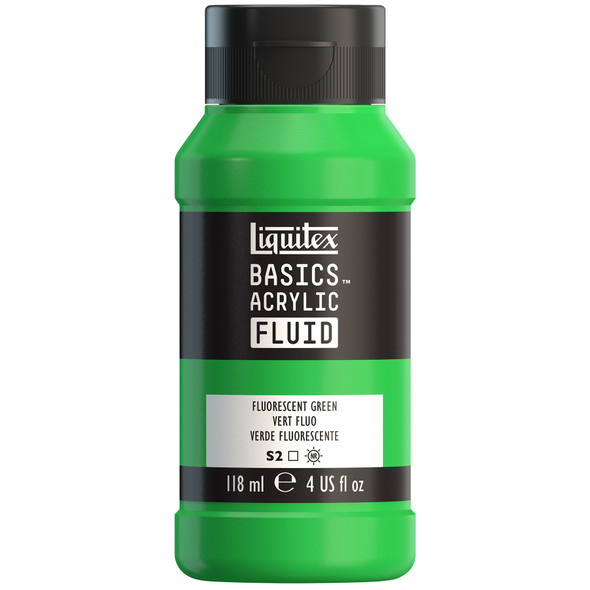 BASICS Acrylic Fluid, 118 mL Bottle, Fluorescent Green