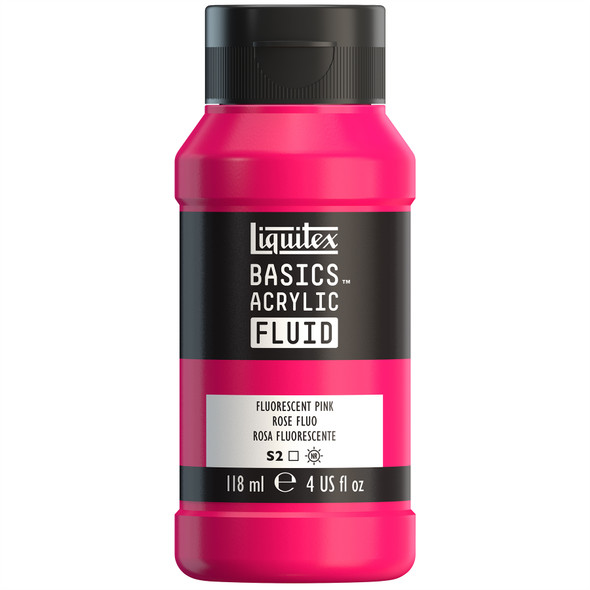 BASICS Acrylic Fluid, 118 mL Bottle, Fluorescent Pink