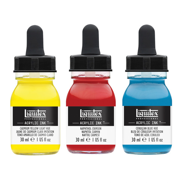 Professional Acrylic Ink, Essential Colors, 30 mL Bottles, Set of 3