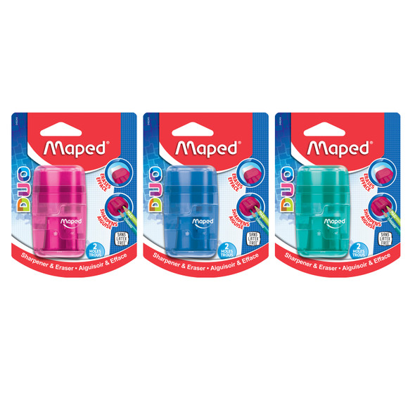 Connect DUO 2 Hole Sharpener / Eraser Combo, Assorted Colors