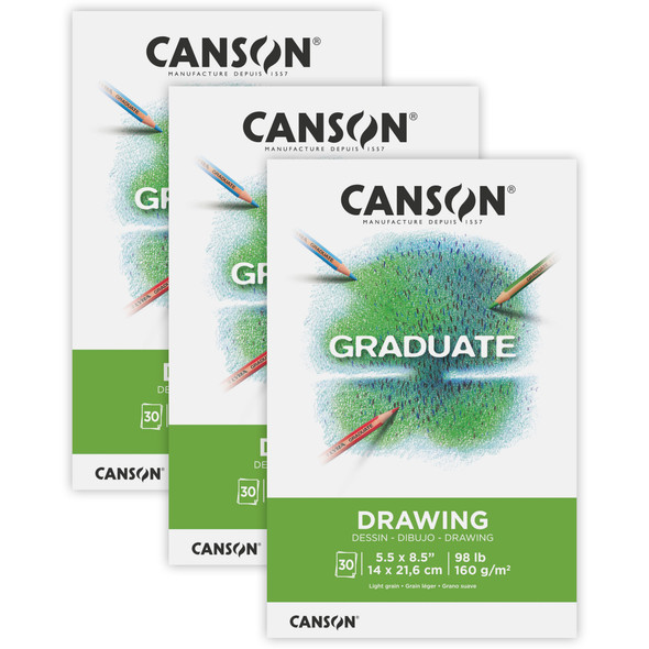 Graduate Drawing Pad, Foldover Binding, 30 Sheet, 5.5x8.5 inch, Pack of 3