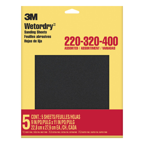 Wetordry Sandpaper Sheets 5ct 220 320 400 Grit Asst 9x11in