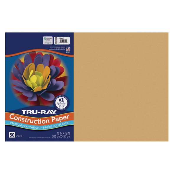 Construction Paper, Heavyweight, Almond, 12" x 18", 50 Sheets