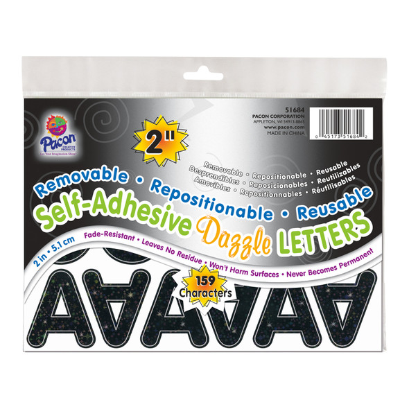 Self-Adhesive Letters, Black Dazzle, Puffy Font, 2", 159 Characters